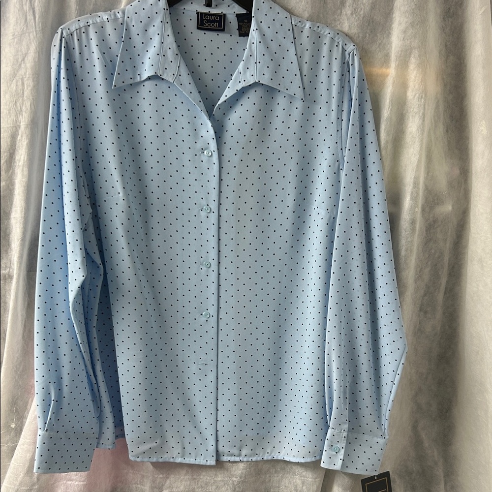 Laura Scott Light Blue Polka Dot Blouse size 16